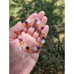 Doğal Taş Ametist Sitrin Pembe Kuvars Bileklik 8 mm 