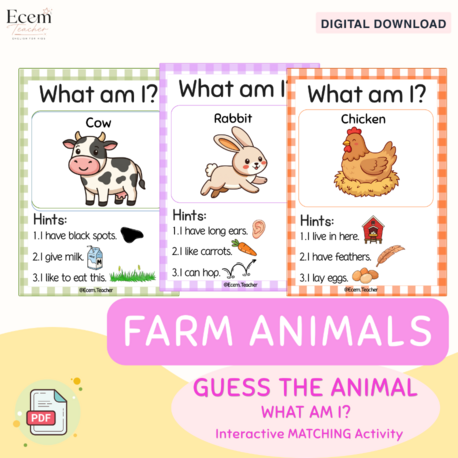 Farm Animals | Guess the Animal | What Am I? | Matching Activity
