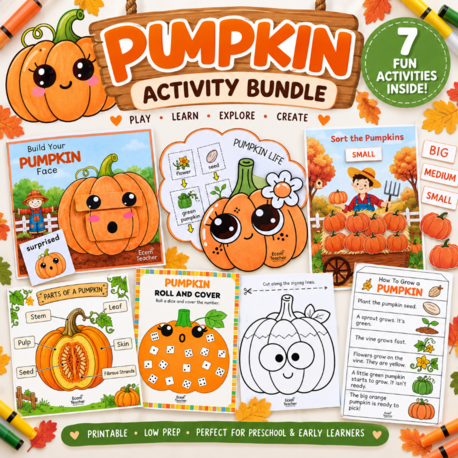 Pumpkin Activities Bundle for Preschool | 7 Fall Printable Activities