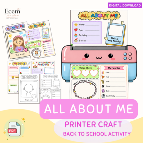 All About Me Printer Craft | Back to School Activity | Getting to Know You Printable