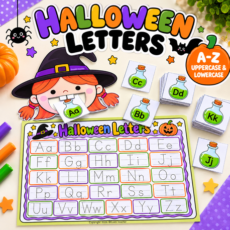 Halloween Alphabet Activity | Feed the Witch Letter Game | A-Z Uppercase & Lowercase Tracing 