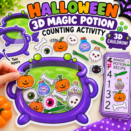 Halloween 3D Cauldron Counting Activity | Magic Potion Math Game