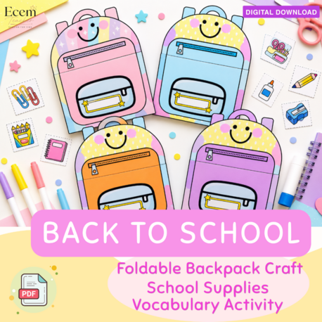 Foldable Backpack Craft | School Supplies Vocabulary Activity | Back to School Printable
