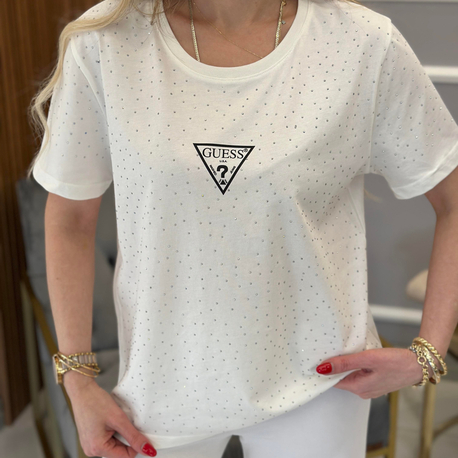 Guess taşlı beyaz tişört