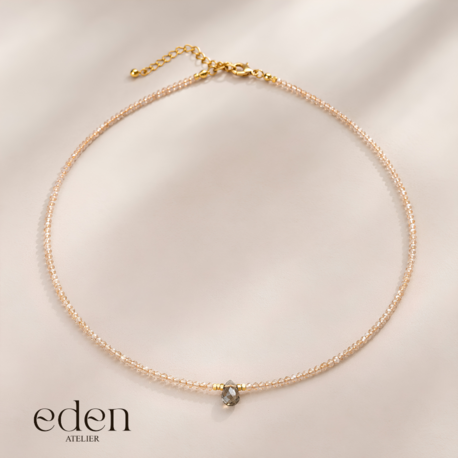 Bej Glow Bead | Kristal Boncuk Kolye