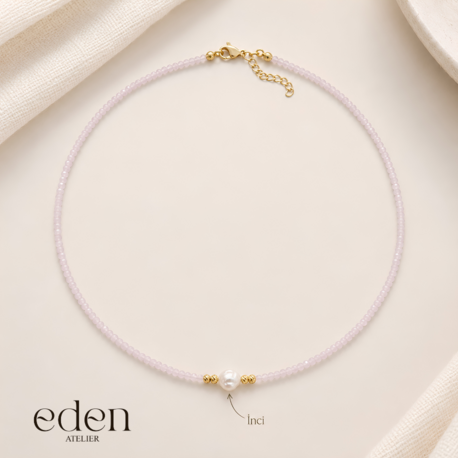 Toz Pembe Glow Bead | İnci Detaylı Kristal Boncuk Kolye