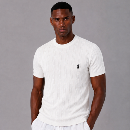 Örgü Desen Triko T-Shirt - Beyaz