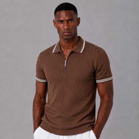 Polo Yaka Örgülü Fermuarlı Triko T-Shirt