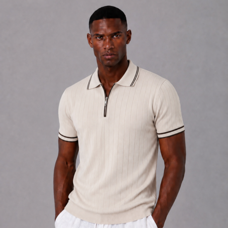 Polo Yaka Örgülü Fermuarlı Triko T-Shirt