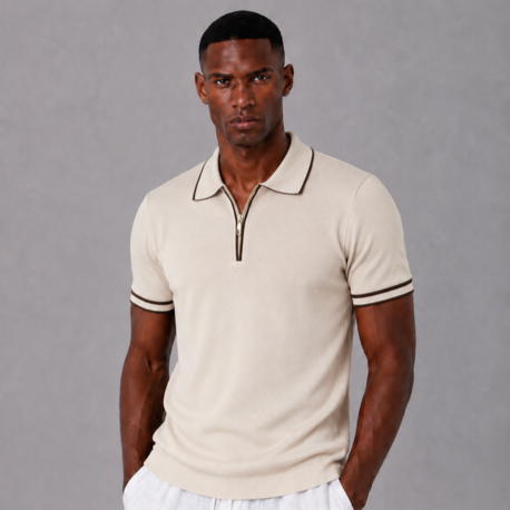 Polo Yaka Örgülü Fermuarlı Triko T-Shirt