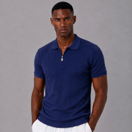 Polo Yaka Örgülü Fermuarlı Triko T-Shirt
