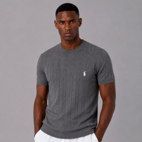 Örgü Desen Triko T-Shirt - Gri