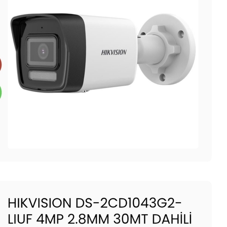 HIKVISION DS-2CD1043G2-
LIUF 4MP 2.8MM 30MT DAHiLi
SESLI IP67 H265+ IR BULLET IP
KAMERA
