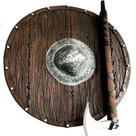 Klasik Viking Kalkanı ve Balta Seti – El Yapımı Dekoratif Savaş Seti