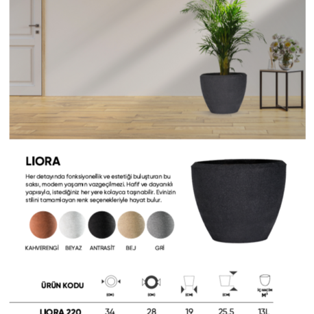 BOSTANN DEKORATİF SAKSI - LIORA 220 - 13 LİTRE