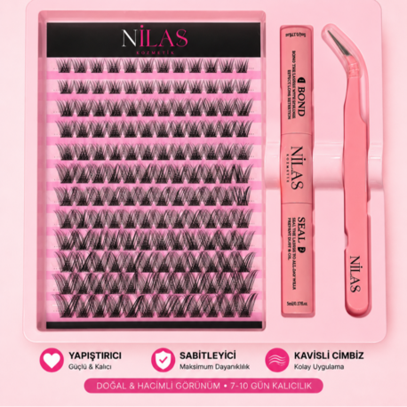 WOE D Kirpik 8mm- 16mm Premium Takma Kirpik Seti / Cımbız-Yapıştırıcı-Sabitleyici Ful Set