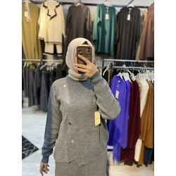 ✨Triko, düğme detaylı, etekli takım