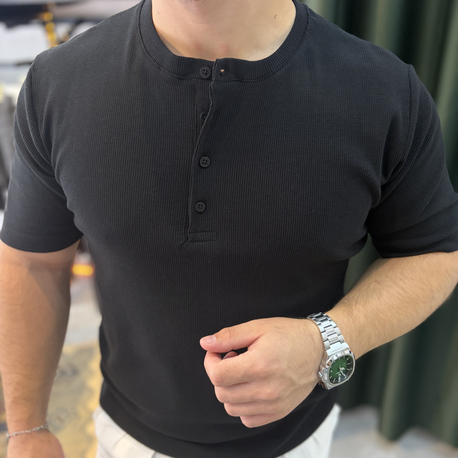 Premium Düğmeli Bisiklet Yaka Triko Tişört