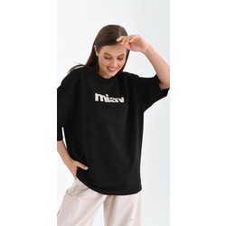 İki İplik Mavi Miav Oversize T-shirt