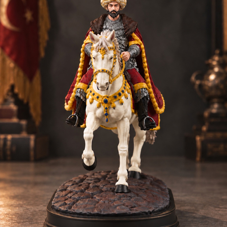 Fatih Sultan Mehmed Atlı Figür 35 cm – Kırmızı Kaftan