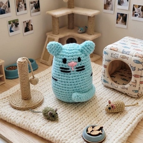 El Örgüsü Mavi Kedi Dekoratif Amigurumi
