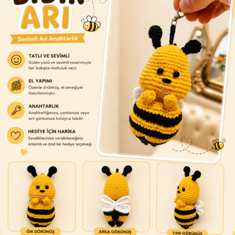 Bıdık Arı El Yapımı Amigurumi Anahtarlık