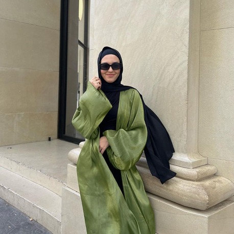 Muslim Shiny Satin Puff Sleeve Abaya- Mesage before order for color and size options