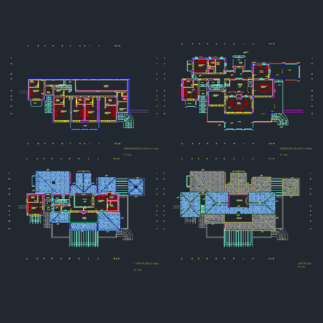 AutoCAD Boş Mimari Plan - Zemin + Bodrum + Kat + Çatı