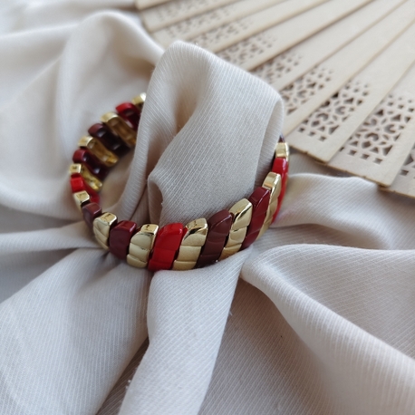 Retro bordo gold porselen kaplama bileklik 