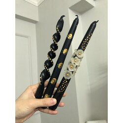 3 lü gold detaylı mum seti