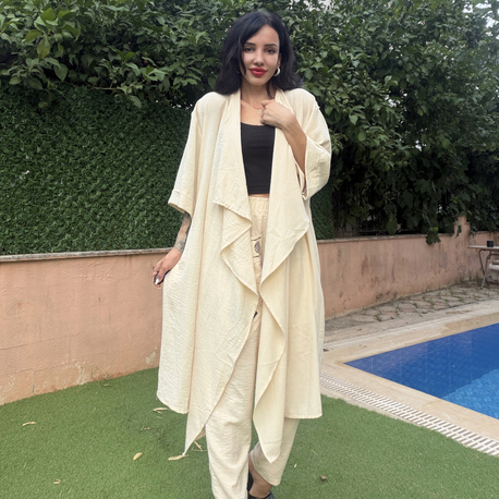 Tasarım Kimono & Pantolon Takım Bej