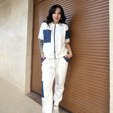 Denim Detay Tasarım Takım Ekru