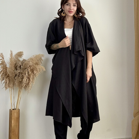 Pamuk Keten Kimono & Pantolon (SİYAH)