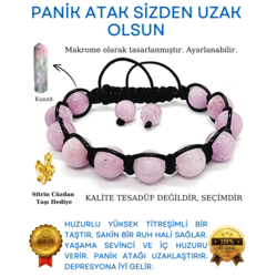 A KALİTE KUNZİT MAKROME AYARLANABİLİR DOĞAL TAŞ BİLEKLİK
