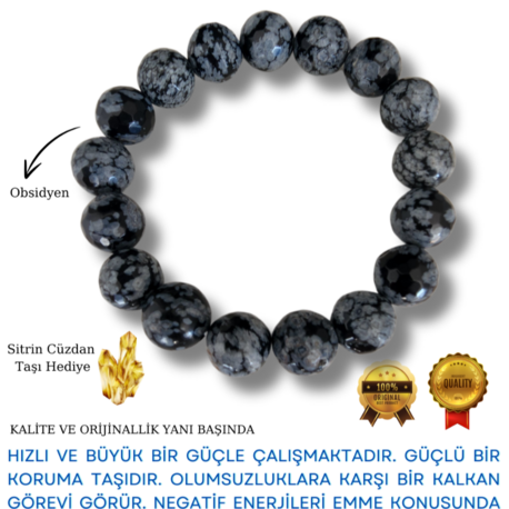 BENEKLİ OBSİDYEN DOĞAL TAŞ BİLEKLİK