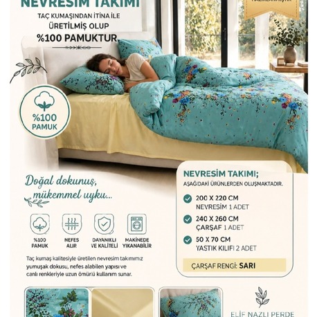  Çift Kişilik Nevresim Takımı -% 100 Pamuk 