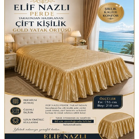 Çift Kişilik Yatak Örtüsü- Gold