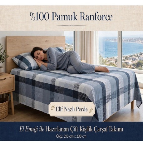%100 Pamuk Ranforce Çift Kişilik Çarşaf Takımı