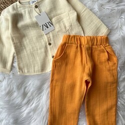 Unisex Muslin Kumaş Gömlekli Takım - Bedenleri Mevcut
