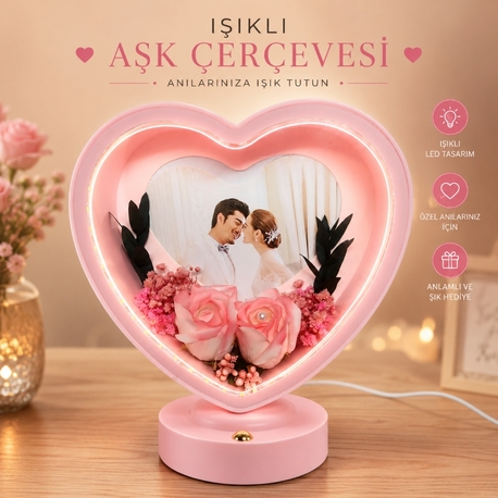 Aşk Çerçevesi Kalpli Ledli