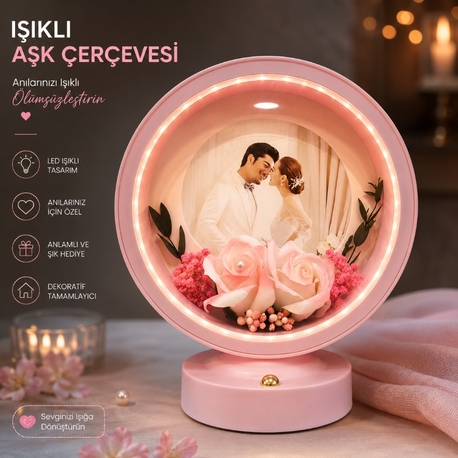 Kişiye Özel Fotoğraflı LED Işıklı Çerçeve Yuvarlak