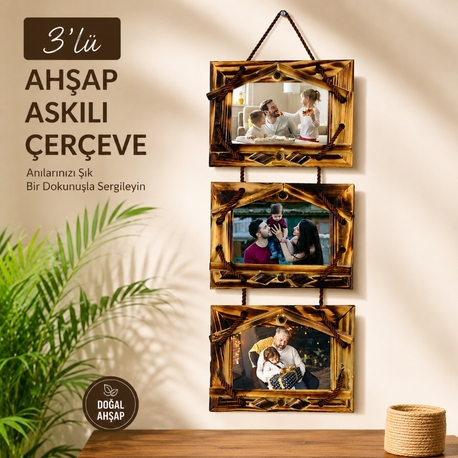 Ahşap Çerçeve 3lü Askılı