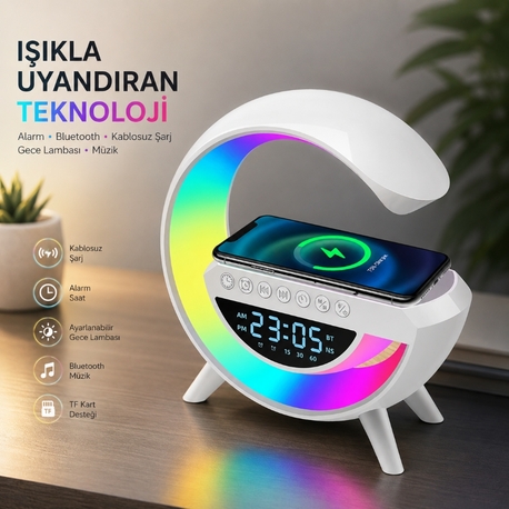 Işıklı Saatli G Hoparlör ve Kablosuz Şarj