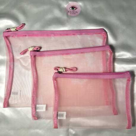 3’lü Şeffaf Pembe Makyaj Çantası Seti 