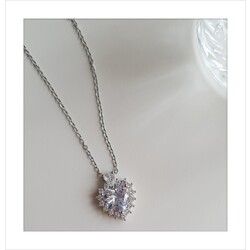 Elpis Crystal Heart | Zirkon Damla Kalp Kolye - Çelik 