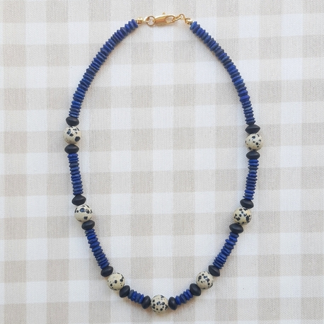 ELPİS Sereia | Lapis Lazuli - Dalmaçyalı Jasper Doğal Taş Tasarım Kolye 