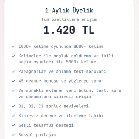 İNGİLİZCEPRO 1 Aylık Üyelik