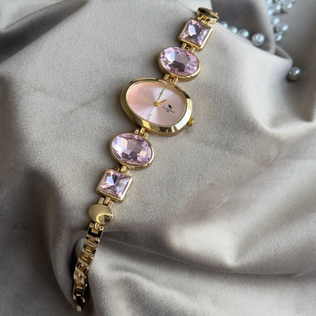 Pembe taşlı vintage saat