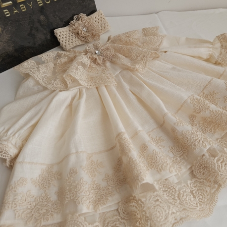 krem vintage güpürlü elbise