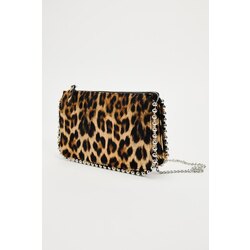 Leopar Zincirli Kenarları Boncuk Detaylı Clutch ve Omuz Çantası